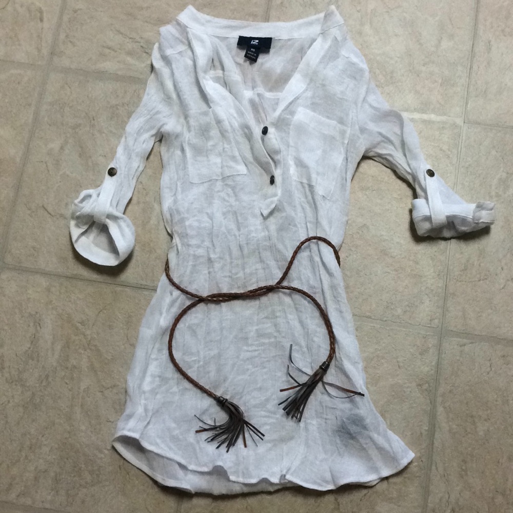 Linen 3/4 sleeve shirt with belt
